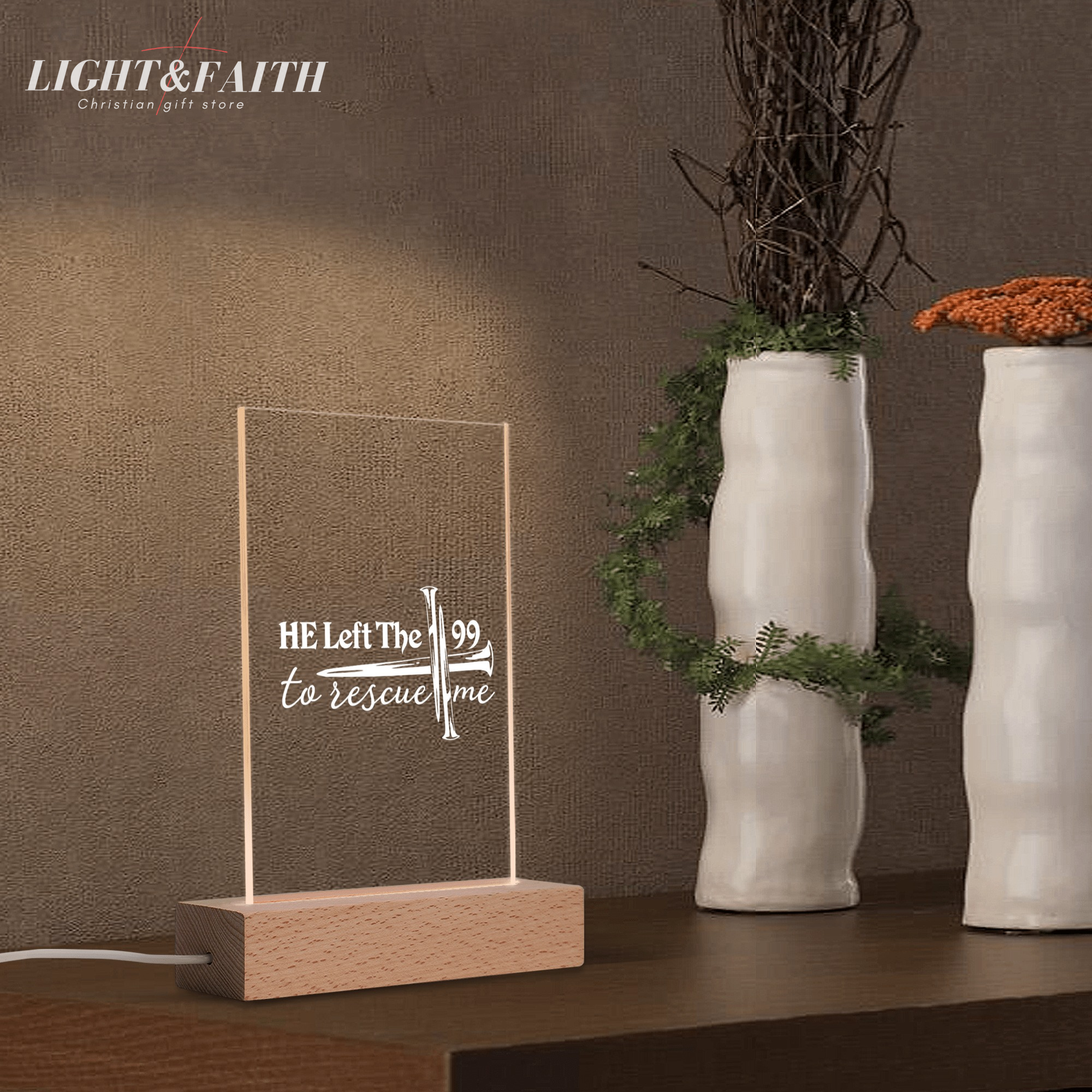 He Left The 99 To Rescue Me LED Light, Christian Bible Verse Lamp, Inspirational Acrylic Night Light, Religious Home Decor, Faith Gift for Believers. NLLAF35